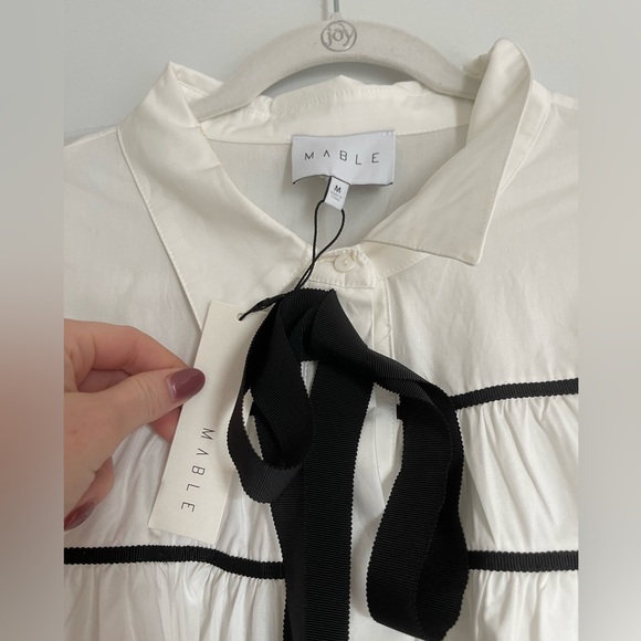 MARBLE White Blouse with Black Ribbon Detail - Picture 3 of 5